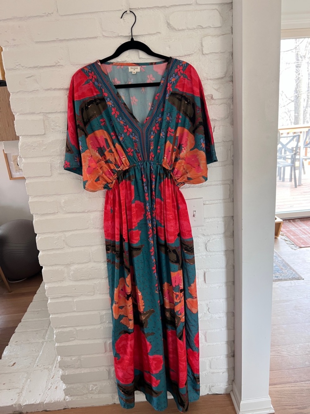 Cost Plus World Market Teal and Coral Floral V-Neck Maxi Dress